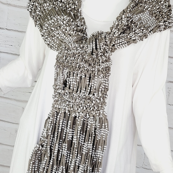 Statement One-of-a-kind Handcrafted Fringe Jersey Knit Scarf! NWOT! - Picture 11 of 12